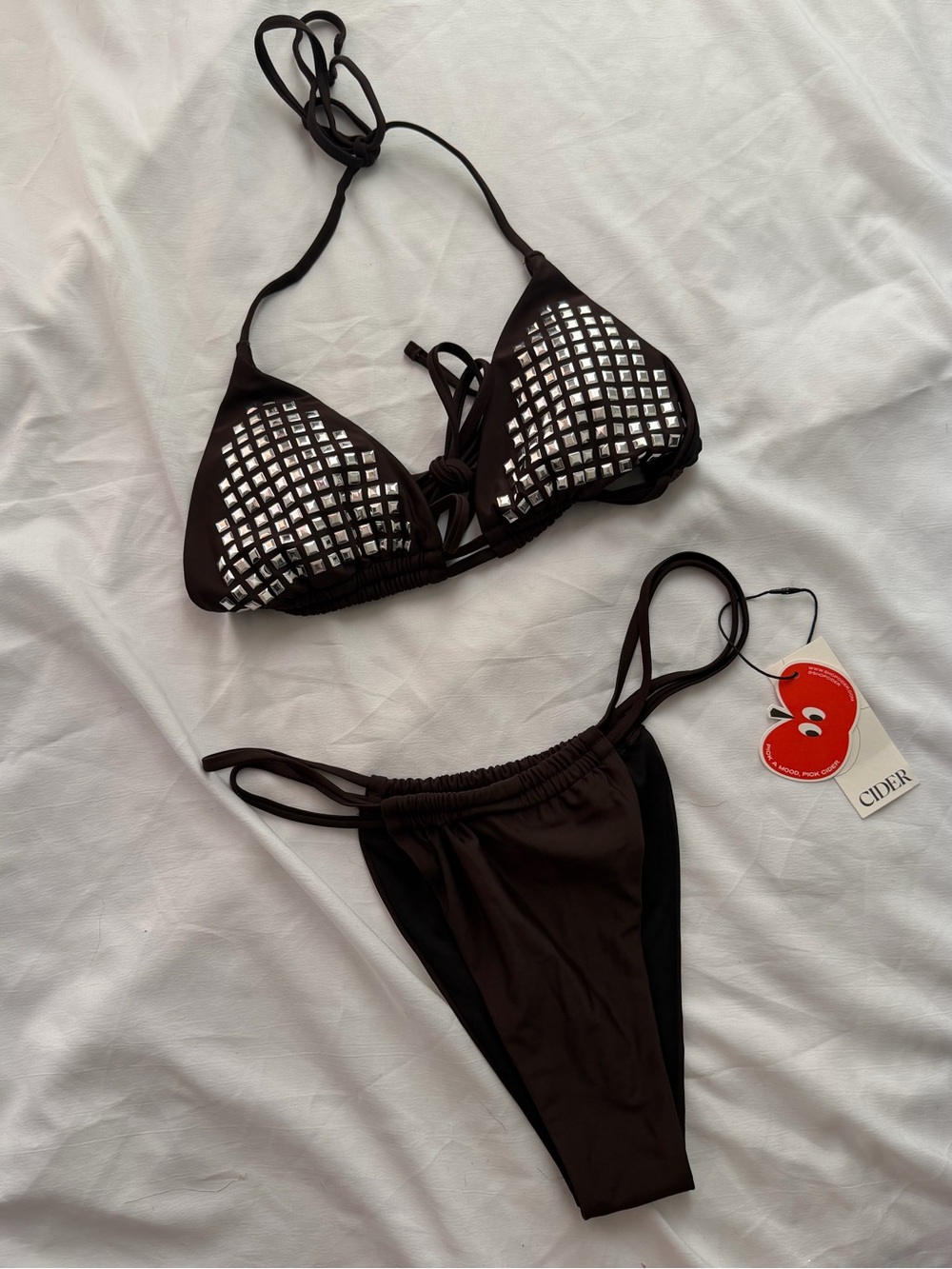 NWT Cider Women's Brown Two-Piece Bikini Set with Metallic Accent